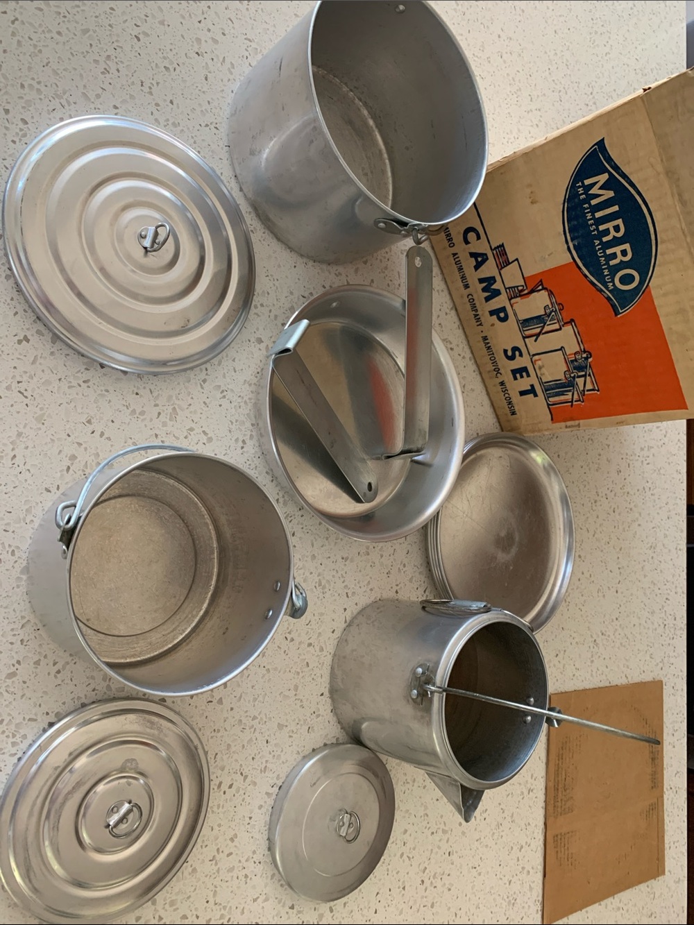 Vintage Camp Set - Aluminum by Mirro original Box 5/28/65 13 pieces